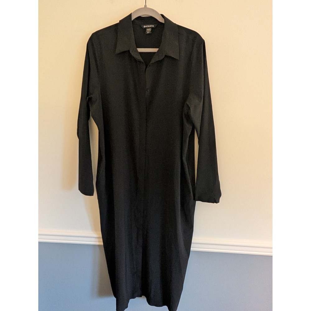 Athleta Urbanite Dress Black Midi Shirt Dress Tall Large modest athleisure shift